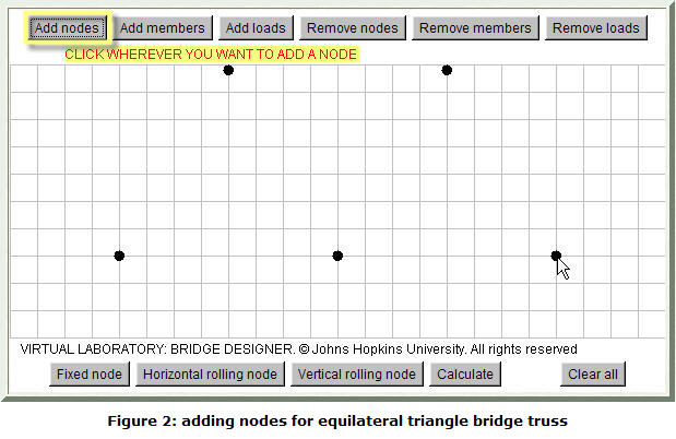 Figure 2: adding nodes for equilateral triangle (Warren) bridge truss