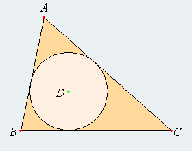 image of a circle, with center point at D, inscribed within triangle ABC