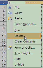 Deleting an unwanted row.