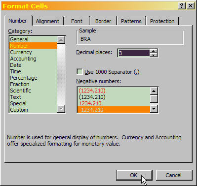 Changing the number display format to 3 decimal places.