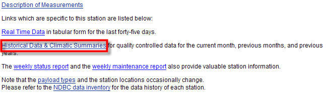 Historical and climatic data link for a data buoy.