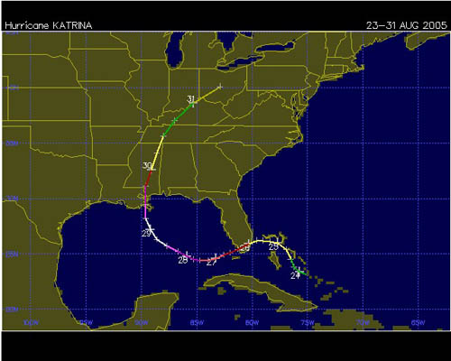 Storm track map for Hurricane Katrina