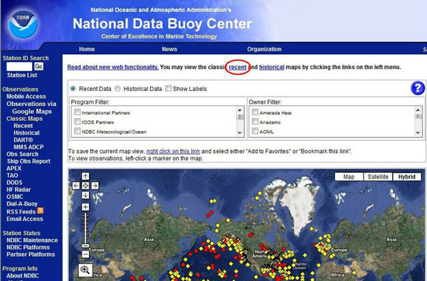 National Data Buoy Center world map.