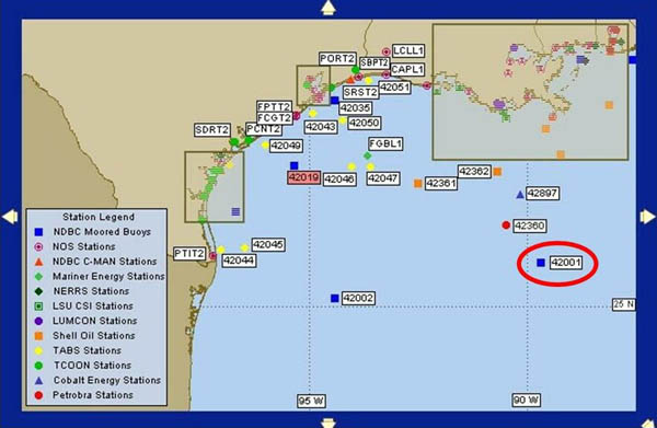 National Data Buoy Center western Gulf of Mexico map.