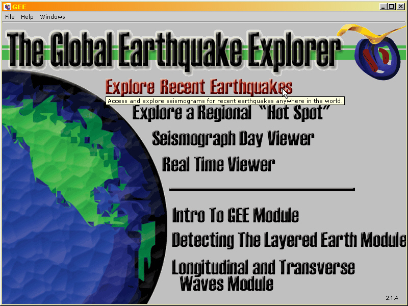 Global Earthquake Explorer startup screen