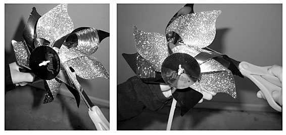 Environmental Engineering Science Project photos show how to remove a blade from the pinwheel with two cuts.