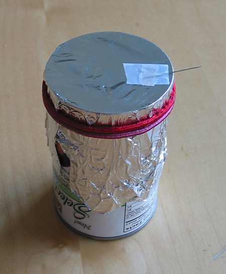 Music Science Project Can with foil diaphragm and needle assembly