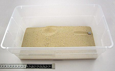 A one-stage Gauss rifle: the launched ball bearing landed in the crater at left.
Physics science project
