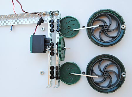 The VEX parts required to have the motor rotate two wheels. 
Robotics science project