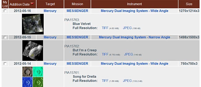 The Photojournal image catalog is organized into a table
Astronomy science project