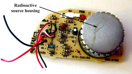The radioactive source housing within a smoke detector