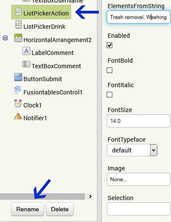 Screenshot of component properties in the MIT app inventor at appinventor.mit.edu