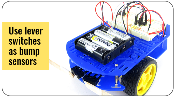 Obstacle-avoiding BlueBot uses lever switches as bump sensors