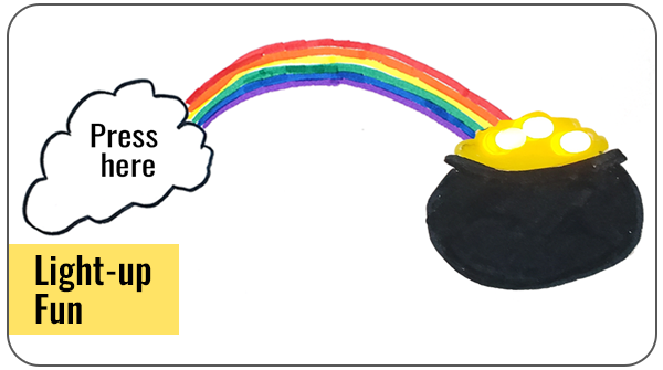 St. Patrick's Day pot of gold and rainbow paper circuit example
