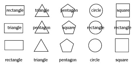 Three rows each have five shapes that are labeled