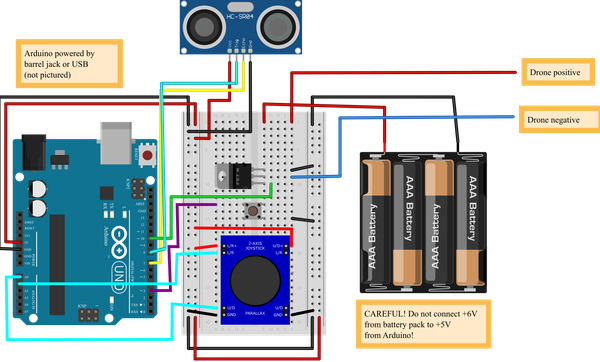 breadboard diagram for altitude control circuit with joystick