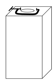 Drawing of a C-clamp next to a hole at the top of a box