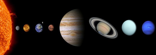 Illustration showing the eight planets of the solar system.