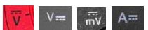 Close-up photos of straight horizontal line labels on a multimeter for checking direct current