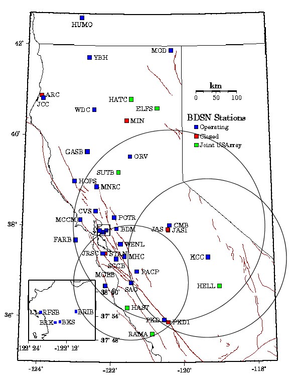 Diagram plots data from three stations on a map to locate the approximate epicenter of an earthquake