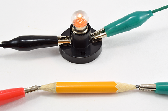 physics experiments electricity A circuit with a pencil sharpened at each end being used to explore resistance