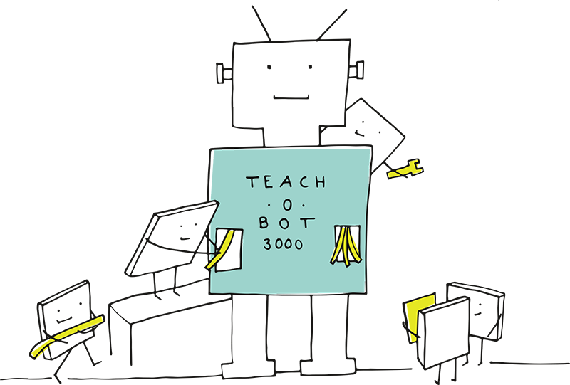 Drawing of a robot called Teach-o-Bot 3000.