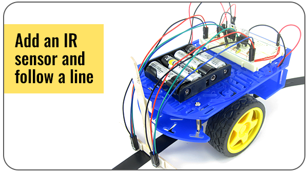 Line-following BlueBot uses an IR sensor to detect light