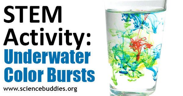Colorful firework bursts in a glass of liquid as part of science activity