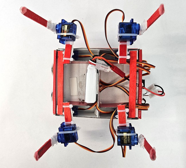 Bottom view of robot showing motors and battery 
