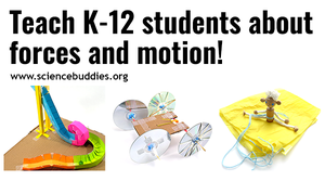 Paper roller coaster, balloon car, and parachute activity to represent collection of STEM lessons and activities to teach about forces of motion