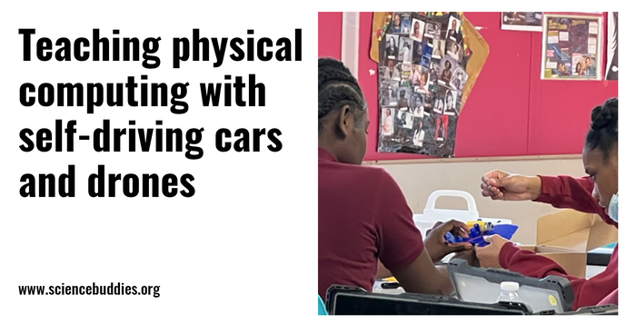 Students working on self-driving car project to learn about physical computing