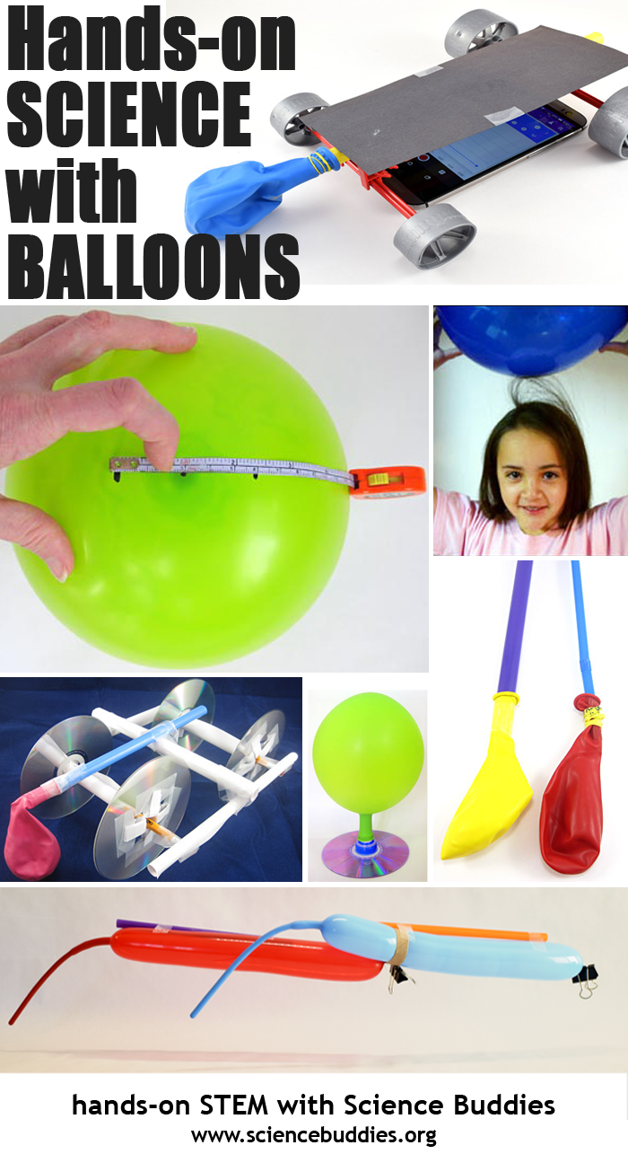 Photo collage of seven balloon based science projects