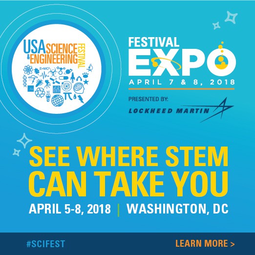 Banner for the USA Science and Engineering Fair in Washington, DC during April 2018