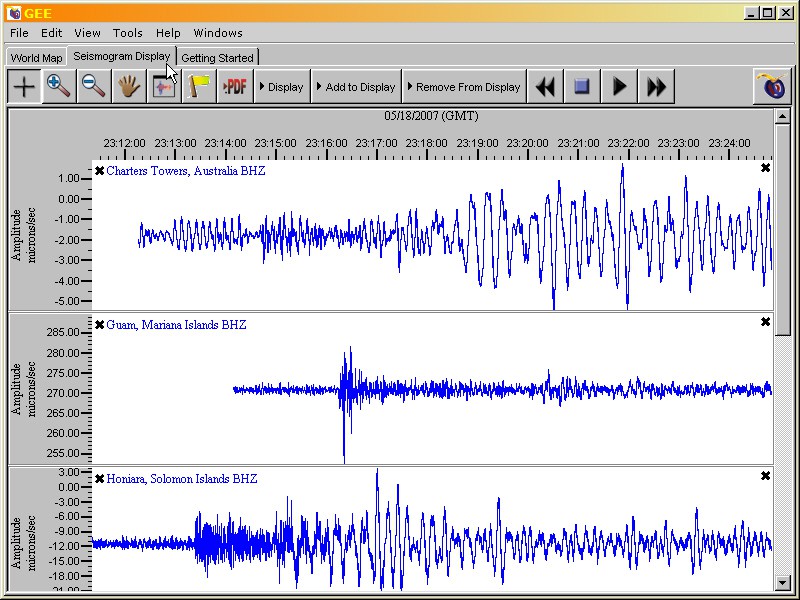 Seismograms from three stations are displayed side-by-side