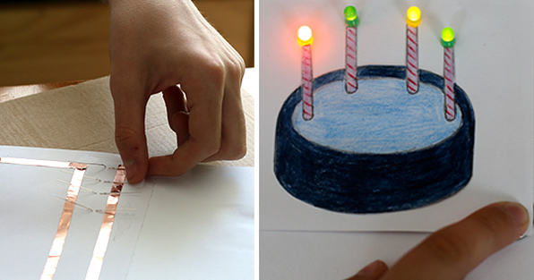 Paper circuit light-up greeting card with copper tape