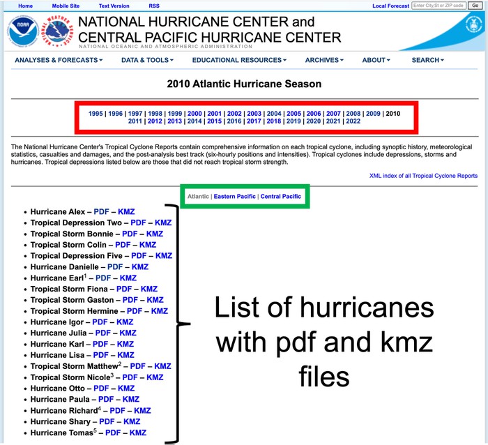 hurricane report data for 2010 Atlantic Ocean