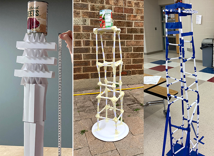 Examples of paper towers from the 2021 Fluor Challenge
