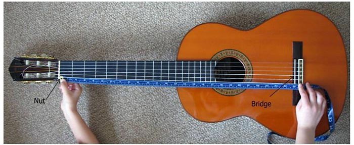 String length of a guitar is measured from nut to bridge