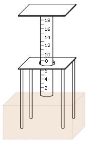 A table that has a dowel through a center hole and a flat object on top