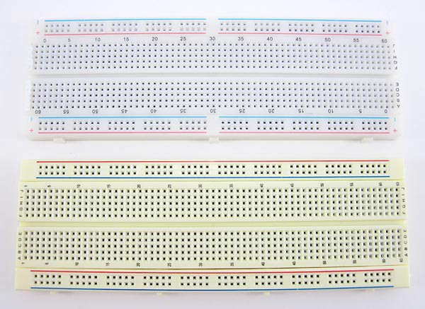 Two full sized breadboard with slightly different designs