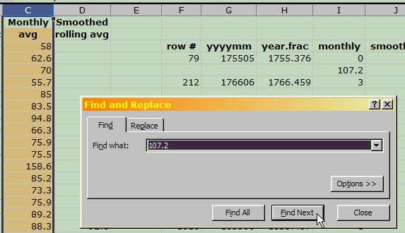 Cropped screenshot of a find and replace dialog box in Microsoft Excel