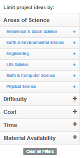 Science Buddies Project Library Filters / Screenshot