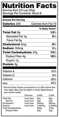 A nutrition facts label