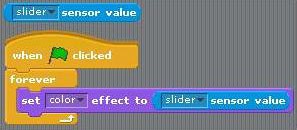 Slider sensor blocks used in the program Scratch