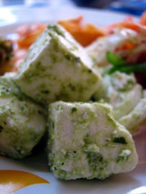 Cubes of paneer, an Indian cheese