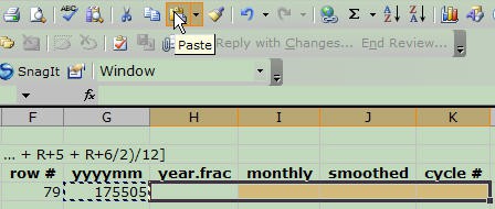Cropped screenshot of the paste option selected within Microsoft Excel