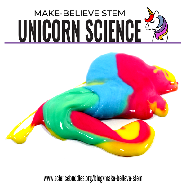 Rainbow colored homemade slime - Unicorn-themed Make-Believe STEM Science Experiments