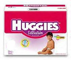 A box of Huggies brand diapers