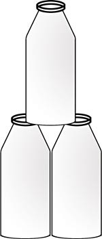 Drawing of three milk bottles stacked in the shape of a triangle