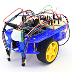 BlueBot robot that has been customized with arduino enhancements and programming